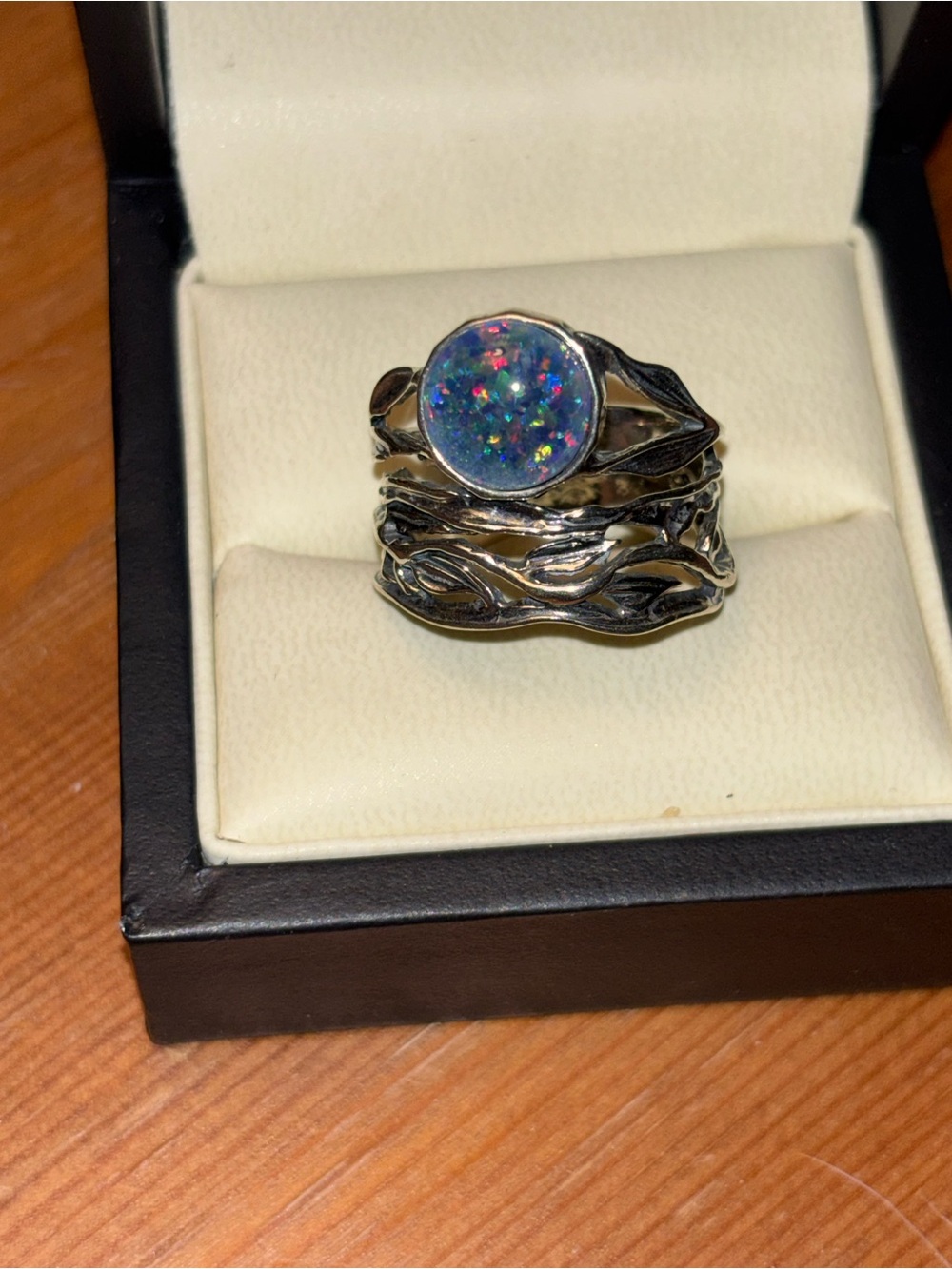 Or Paz Silver Ring with Blue Opal-like Multi-Fire Stone box not included